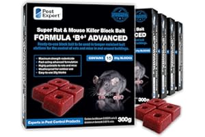 Pest Expert Formula B+ Advanced Rat & Mouse Killer Poison Bait Blocks 1.5kg (5 x 300g) - Rat Poisoning Super Strength, Single Feed Brodifacoum