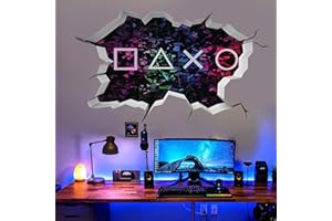 TOARTi 3D Game Wall Sticker Broken Wall Decor Dazzling Gaming Wallpaper for Boys Bedroom Xbox Bedroom Accessories Playroom Sticker Gamer Gifts for Boys Teens Gaming Playstation Decals