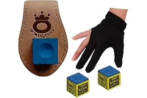 JBB Combo of Snooker and Pool Magnetic Leather Chalk Holder, Two Triangle Chalk and Glove