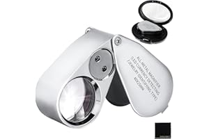 UNCLE PAUL 40X Metal Pocket Magnifier with Lights - Slivery Foldable LED Illuminated Jewellers Magnifying Glass Portable Eye Loupe for Jewelry Plants Coins Gems Watches Stamps OS16