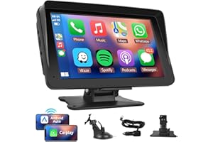 Portable Car Radio Wireless CarPlay Screen Android Auto Screen, Rimoody 7 Inch Touchscreen Bluetooth Portable Car Radio with FM Transmitter Voice Control