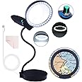 Magnifying Glass with Light and Stand, Brightness Control 10X 20X Magnifying Desk Lamp Stepless Dimmable Magnifying Glass Adjustable Gooseneck Magnifying Glass Lamp for Reading, Close Work, Hobbies