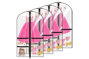DNTORX 4 Pack Dance Garment Bags, 40" Clear Dance Costume Bags with 3 Pockets, Kids Garment Bags for Hanging Clothes Suit for Travel, Dance Competition and Closet Storage (Black)