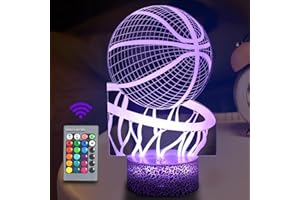 JOLLYEEP Luce Notturna pallacanestro per Bambini, Telecomando 16 Cambia Colore Dimmerabile, Lampada da Illusione 3D LED, Regali Natale per Ragazzi, Soggiorno Arredamento Camera da Letto