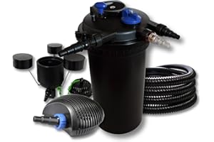 SunSun Komplettset: CPF-15000 Teichdruckfilter bis 30000 L mit 18 Watt UV-C Teichklärer, CTF-6000 SuperECO Teichpumpe 6000l/h 40W, 25m Teichschlauch 25 mm, CSP-250 Schwimmskimmer mit Pumpe 2500l/h 45W
