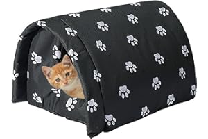 Whiwhi Cat House for Outdoor Winterproof Waterproof and Warm Dog Cave Washable Weatherproof Cat Cave Animal Shelter for Stray Pets 60x43x40cm