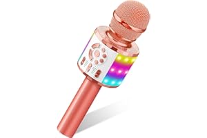 MicQutr Kinder Karaoke Mikrofon | Bluetooth & Kabellos | Autotune & Stimmenverzerrer & Lichter | Spielzeug Für Mädchen ab 3 Jahren
