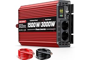1 500 W växelriktare DC 12 V till AC 230 V, spänningsomvandlare, 2 AC-uttag och USB-port, strömomvandlare med LCD-skärm, strö