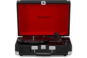 Crosley Cruiser Plus Portable Turntable - Bluetooth Record Player, 3-Speed Suitcase Vinyl Player, Home Turntables for Vinyl Records, Built in Stereo Speakers & Bluetooth Receiver, AUX Input, Black