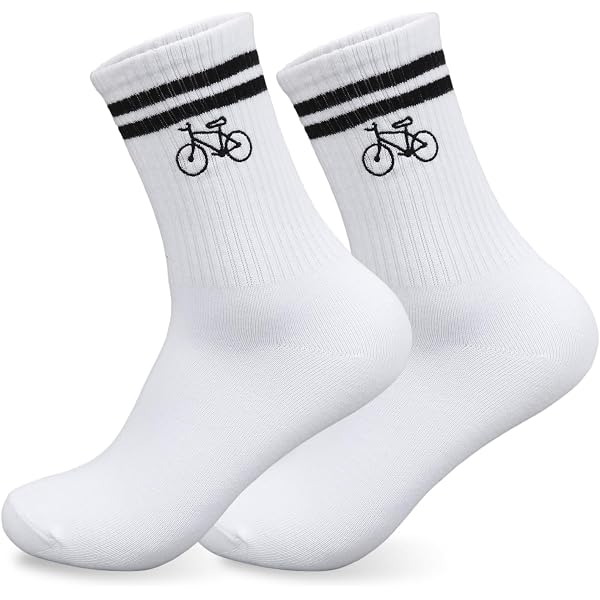 Fahrradsocken Herren 38-45, Weiße Rennrad Socken mit Fahrrad-Motiv, Baumwoll-Sportsocken & Tennissocken, Geschenk für Fahrradliebhaber (DE/NL/SE/PL, Numerisch, 38, 45, Regular, Regular, 1 Paar) Fashion