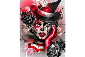WALARKY Kit de peinture à l'huile par numéro pour adultes Noir et rouge Clown Peinture sur toile avec pinceaux et pigment acrylique Image colorée de style gothique pour décoration d'intérieur (sans cadre)