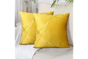 DECORMOMMT Grande Federe Cuscini Velluto 50x50 CM Giallo Copricuscini Decorativi Quadrati Federa Cuscino Divano Geometrica Federe per Soggiorno Camera Letto Auto Decorazione Estate Set di 2