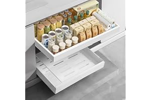 LUXECOVE Cajón telescópico, organizador de cocina, cajón extensible (32-52 cm),cajones extraibles para cocina,cajon telescopico cocina, gavetas deslizantes para armarios,corredero sin taladrar (blanco)
