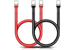 GUNGY Cable Bateria 14mm² 50cm Cable Inversor de Batería 12V 6AWG Cables de Batería con M8 Terminales de Anillo para Automóvil Camión Moto Marino Solar Negro y Rojo 2 Piezas