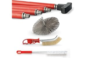 BARETTO Kit Pulizia Camino, Kit Pulizia Canna Fumaria con Prolunghe di 10 Metri con Curvatura a 45°, Kit Spazzacamino con Scovolino Multiuso, Spazzola Manuale e Scovolo in Acciaio (Ø 250 mm)