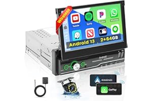 2G + 64G Hikity Android radio samochodowe 1 Din z bezprzewodowym Apple Carplay Android Auto Lu🌷h zestaw głośnomówiący 7 cali, ręczne wysuwane radio samochodowe z nawigacją GPS, WiFi, FM, DVR, Mirror