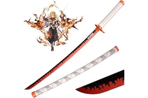 MTRIDO Demon Slayer Cosplay Spada 104 Cm in Legno Spada Rengoku Kyoujurou, Katana in Legno Anime Giapponese, Fan di Anime Spade Regali di Compleanno di Natale (Color : Rengoku Kyoujurou, Size : 104)