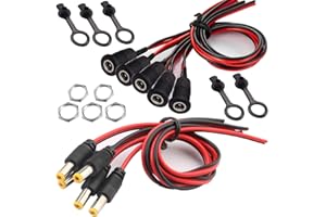 RUNCCI-YUN 18AWG 12V 5A 5.5 mmx2.1mm Connettori DC a Pannello Jack,Alimentazione DC Presa,DC Power Pigtail Cable 5.5 x 2.1mm,Per Connettore Femmina da Pannello CCTV Home Security Surveillance Camera