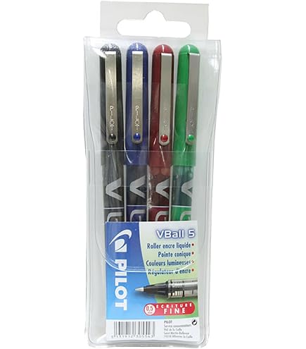Lot De 3 Stylos Roller PILOT V Ball VB5 - Pointe Fine 0.5mm, Encre Liquide Violette - Métal