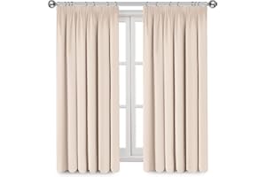 IR IMPERIAL ROOMS Imperial Rooms Blackout Curtains for Bedroom - Pencil Pleat Cream Curtains & Drapes Room Darkening Soft Living Room Thermal Curtain 66 x 54 Drop Inch, 2 Panels with Tiebacks (168cm x 137cm)