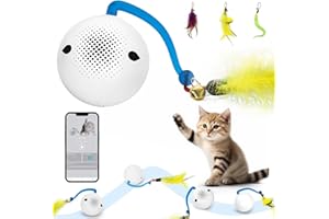 Hersance Interaktives Katzenspielzeug, Automatischer LED Drehender Katzenball mit Sprachaktivierung und 4 Ersatzfedern, Katzen Roller Ball Intelligenzspielzeug Für Kätzchen und Hund (Weiß)