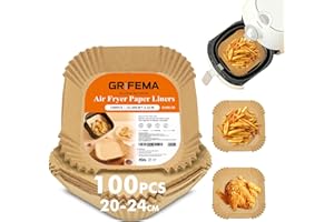 GRIFEMA Carta Forno per Friggitrice ad Aria, BPA Free, Monouso, 5-8 L, Carta per Friggitrice ad Aria Quadrati per Air Fryer, Forno, Padelle, Microonde (100 Pezzi, 20-24 cm)