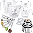 8 Verres Doseurs Et Cuillères Mesure - Lot Cuisine Pour Liquides Et Solides Rose