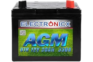 ELECTRONICX Rasentraktor Batterie AGM Batterie 12V 30Ah AGM Akku für Rasenmäher Batterie 30 Ah Aufsitzmäher Rasenmähertraktor Plus Rechts U1R 330A Starterbatterie