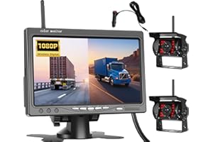 OILIEHU Digital Inalámbrica Cámara Visión Trasera,1080P Dual AHD Cámara Visión Trasera con Advertencia Punto Ciego,Cámara Visión Nocturna por Infrarrojos IP68,Cámara Marcha Atrás Inalámbrica con 7" Monitor