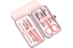 JDXun Set Manicure Tagliaunghie, Tagliaunghie Set Professionale, 7 in 1 Pedicure e Manicure in Acciaio Inossidabile(RosaRossa)