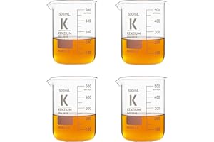 LABBOX KENZIUM - Pack 4 x Becher | 500 ml | Vetro Borosilicato 3.3 | Forma Bassa | Graduato, con Beccuccio | per Liquidi, Alta Resistenza, Autoclavabile