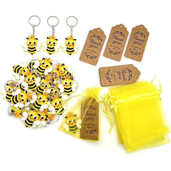 24 Llaveros De Abeja Con Bolsas De Organza - Regalo Para Baby Shower, Bautizo, Comunión O Fiestas