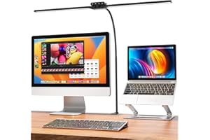 EppieBasic Desk Lamp for Home Office, 24W Led Desk Lamps with Clamp, Double Head Eye-Caring Dimmable Table Lamp, Adjustable Timer-Equipped Architect Desk Light for Study and Monitor Work