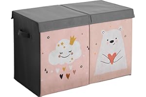Navaris Contenitore Giochi Bambini - Scatola Porta Giochi - Baule Portagiochi - Contenitori per Giocattoli Cameretta - Grande Versatile e con Divisore - Design Nuvola Orso - Rosa