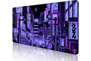 SXCKANG Ciemnofioletowa japońskie anime podkładka na biurko, retro Vaporwave duża gamingowa podkładka pod mysz do laptopa, neonowa Tokyo Street Pixel Art, pełne biurko, podkładka pod mysz XXL,