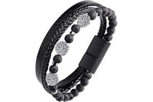 Dochais 3 Piezas Pulseras De Cuero Para Hombre, Tejido a Mano, Acero Inoxidable, Pulsera De Los Hombres, Pulsera De Acero Inoxidable De Cuero Genuino, Con Cierre De Imán (1Pcs)