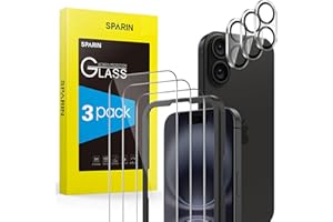 SPARIN für iPhone 16 Panzer Schutz Glas, 3+3 Stück Schutzfolie und Kameraschutz mit Positionierhilfe, Anti- Kratzer, Bläschenfrei, 9H Härte, HD-Klar