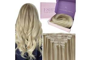 Fshine Extension Capelli Veri Clip 50cm 120g Lisci 7pcs Capelli Umani Balayage Colore 18 Biondo Cenere e 22 Biondo Media Con 60 Bionda Platino