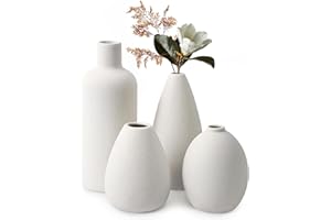 Omtofo Vase Blanc Set - Lot De 4 Vases Fleur Ceramique - Vase Decoratif pour Minimaliste La Maison, Fête, Bureau, Mariage, Bouquet De Fleurs Fraîches Séchées d'herbe (Beige)