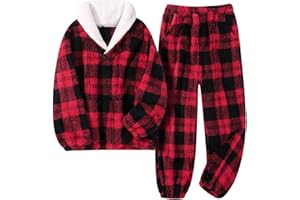 ESHOO Girls Boys Fuzzy Pants Set Fleece 2 Piece Outfits Kids Fall Winter Flannel Loose Fluffy Pullover Sweatshirt Top Pants Loungewear Homewear