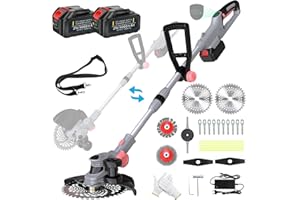 TRAJINLITY Rasentrimmer mit Akku und Unkrautbürste, Akku Rasentrimmer für Makita Akku, Bürstenlose Freischneider Akku 21V - 2x4,0Ah Akku, 5 Arten Klingen, Motorsense Akku für Trimmer Garten (Grau)
