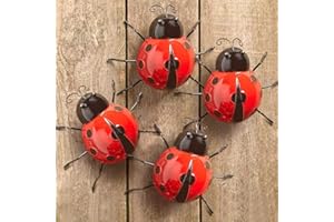 GUDUI Metal Ladybugs Garden Wall Art Decor Cute Handmade Ladybugs for Backyard Garden Lawn Porch with Red and Black Spots Easy Hanging Yard Wall Ornament Set of 4 Outdoor Wall Decor