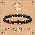 YOTHIWAD Christian Bracelet for Men Women,Natural Stone Bracelets with Inspirational Card Faith Cross Bracelet Birthday Christmas Gifts for Men Women