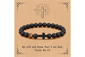 YOTHIWAD Christian Bracelet for Men Women,Natural Stone Bracelets with Inspirational Card Faith Cross Bracelet Birthday Christmas Gifts for Men Women