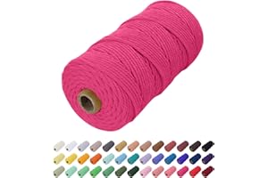 Uiopa Corde Macramé 2mm x 200m, Fil Macramé Coton Corde Coton Naturelle, Ficelle Cordon Macramé Cordelette 2mm pour Tenture Murale, Porte Plante Mural, Rideau, Décoration Bohème (Rose Rouge)