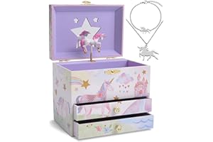Jewelkeeper Unicorn Musical Jewelry Box for Little Girls - Kids Jewelry Storage with 3 Pullout Drawers - Music Jewellery Case with Necklace and Bracelet - Beautiful Dreamer Tune - 17.1x11.4 x14.9 cm