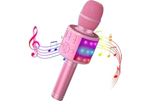 Wowstar Microfono Karaoke Microfono Bambini Microfono Wireless Karaoke con LED Luce Microfono Cambia Voce Regalo di Natale Compleanno per Bambini e Adulti Rosa