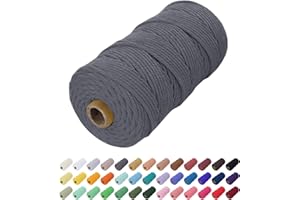Uiopa Macrame Cord 2mm x 200m, Thick Rope Yarn Natural Cotton Cord, Macrame String for DIY Crafts, Plant Hangers, Wall Hangings, Decorations (Gray)