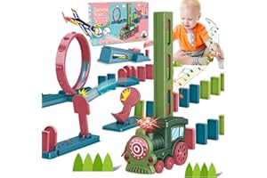 FORMIZON Domino Electric Train, Trenino Elettrico per Bambini con 120 PCS Blocchi e 11PCS Accessori per giochi, Treno Domino Automatico Giocattolo Regalo per Bambini (Domino Train)