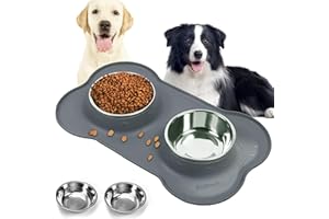CEASELESLY Double Bol en Acier Inoxydable,Double Bols avec Tapis Silicone Ant,gamelle pour Chien antidérapante,Gamelle Chien Idéale pour Chiots et Chatons - Pliable